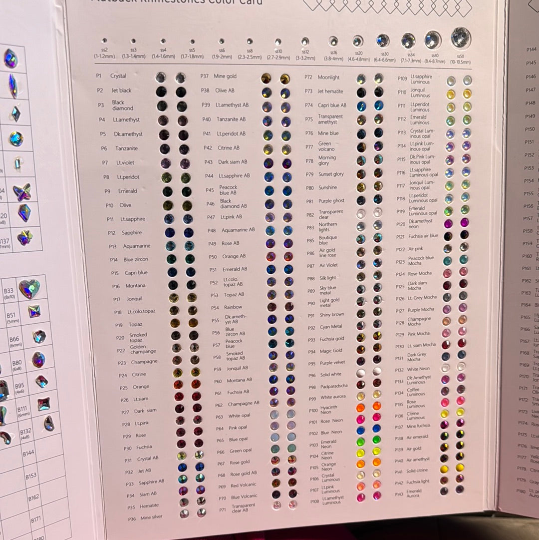 Rhinestone Color Chart