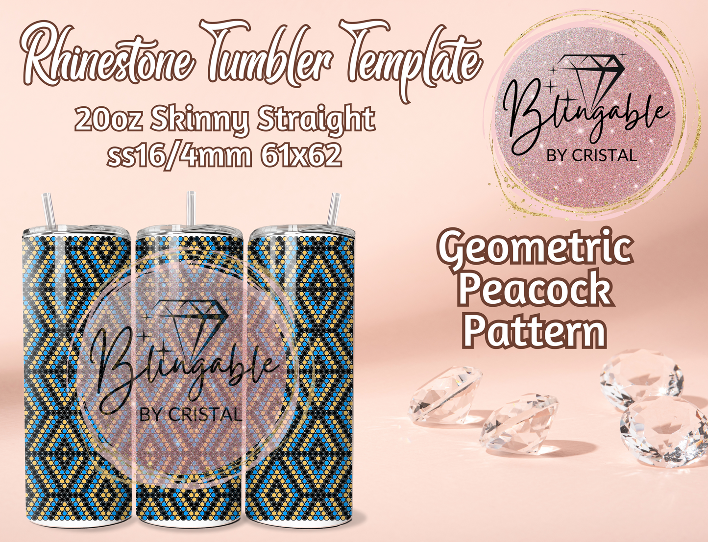 Tumbler Template - Geometric Peacock *Digital File*